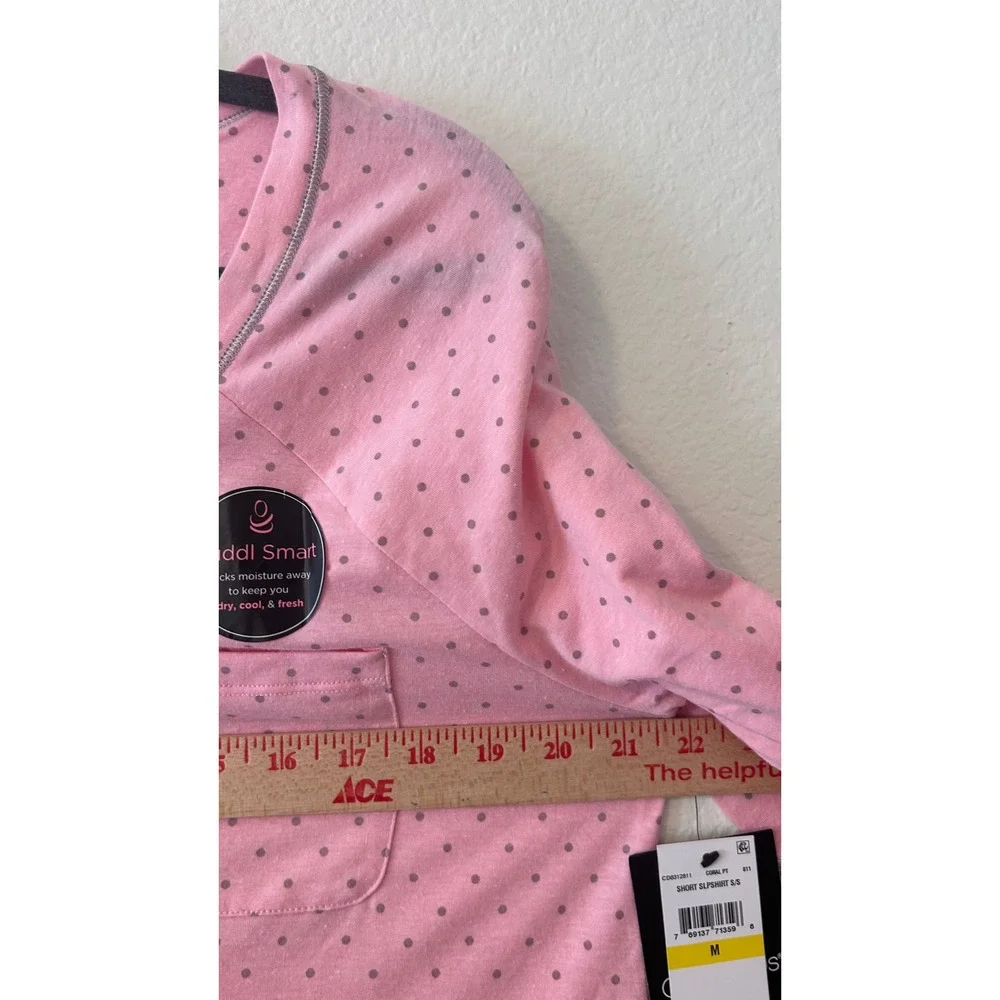Cuddl Duds Pink Polka Dot Sleep Shirt V-Neck Nightgown CD8312811 Coral PT Medium